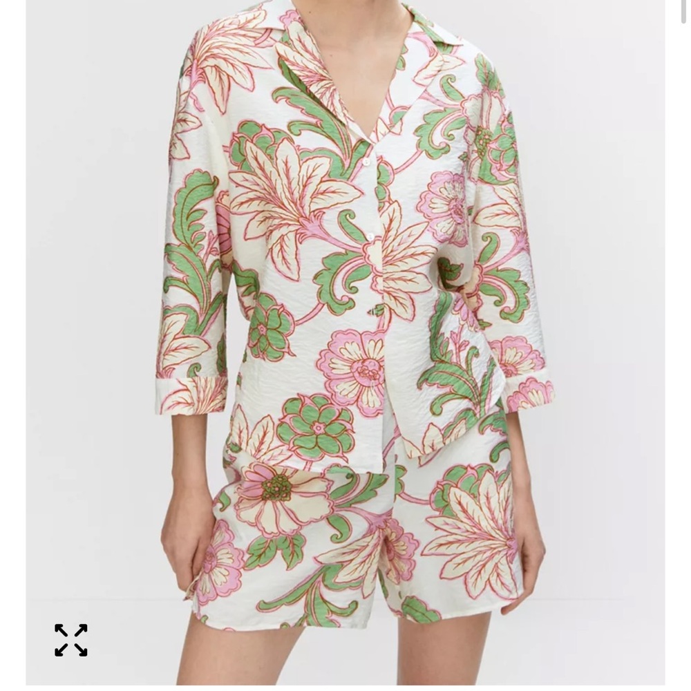 mango floral button up blouse